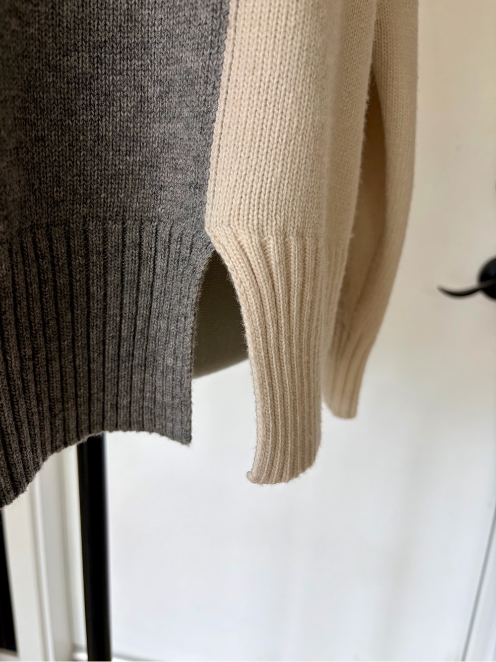 Kaos Colorblock Mockneck Sweater, Gray, Cream & Brown, Italy, szL, EUC - Picture 11 of 15